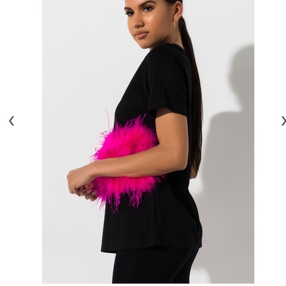AKIRA Ruffle Some Feathers Top Black/Pink Size S - Picture 2 of 11